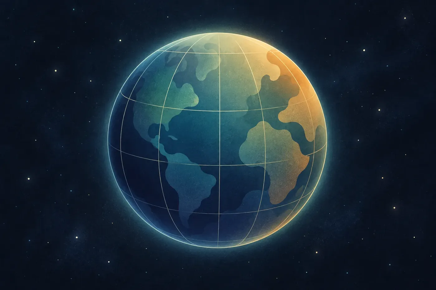 Illustration of a rotating globe with country outlines highlighted