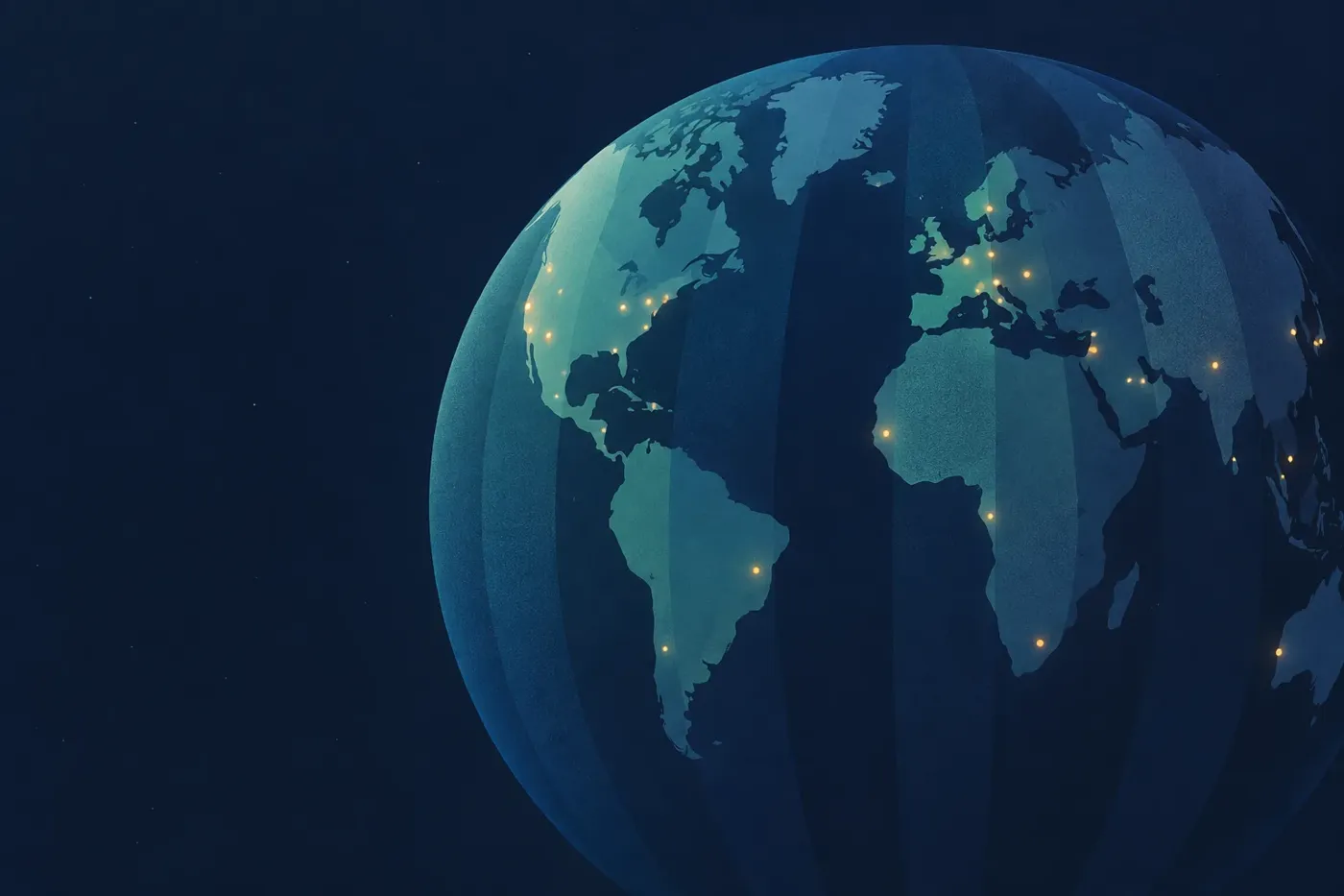 Illustration of a globe with a highlighted region and location pins