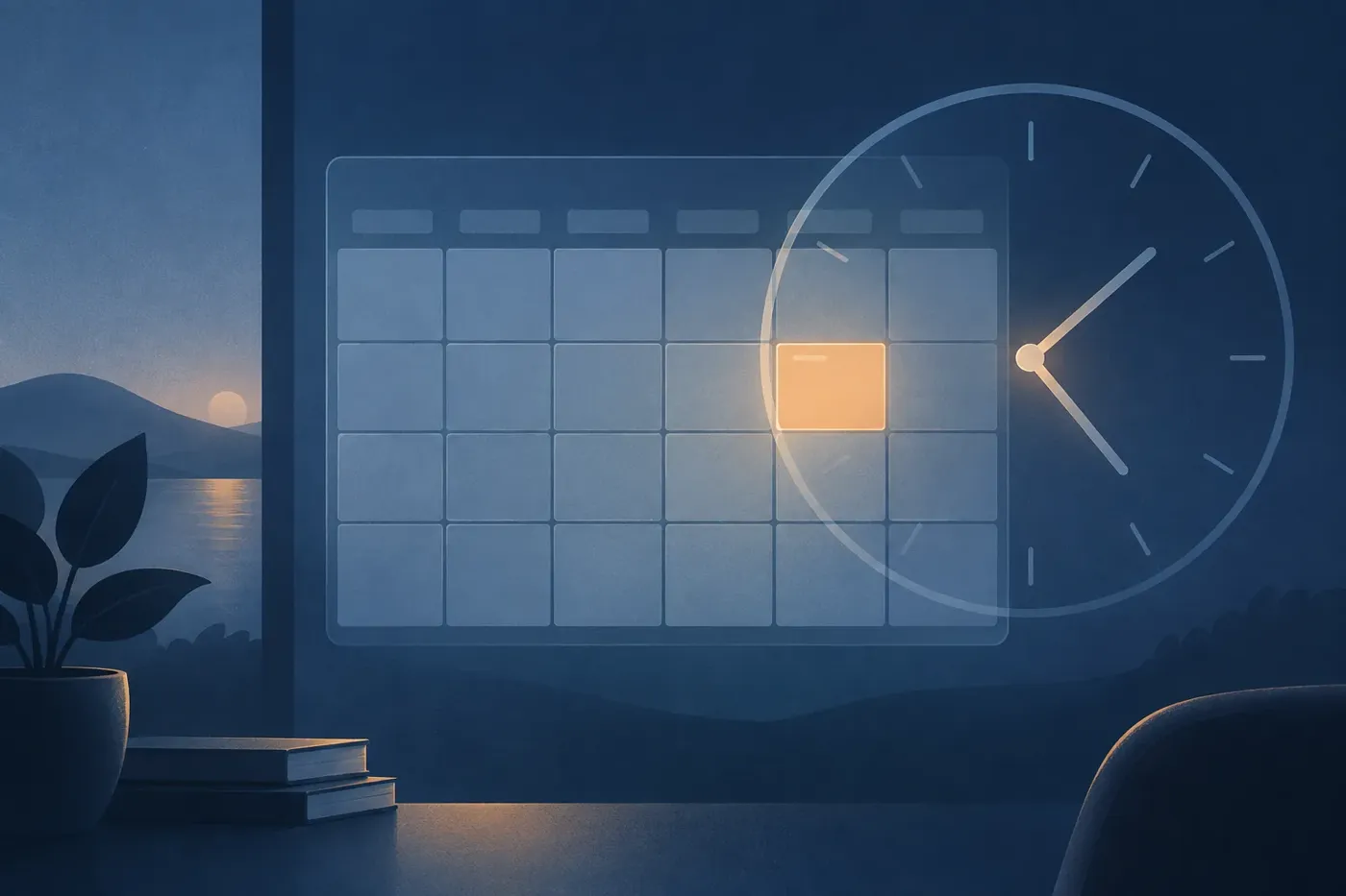 Illustration of a calendar grid with a meeting-planning overlay